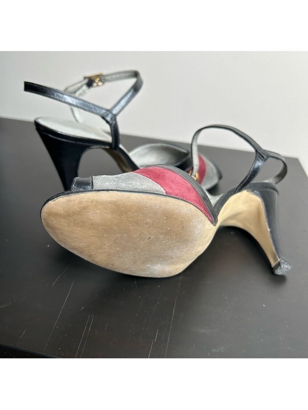 Empress Ballroom Peep Toe Heels Red Grey Suede Size 6.5 - Picture 7 of 10
